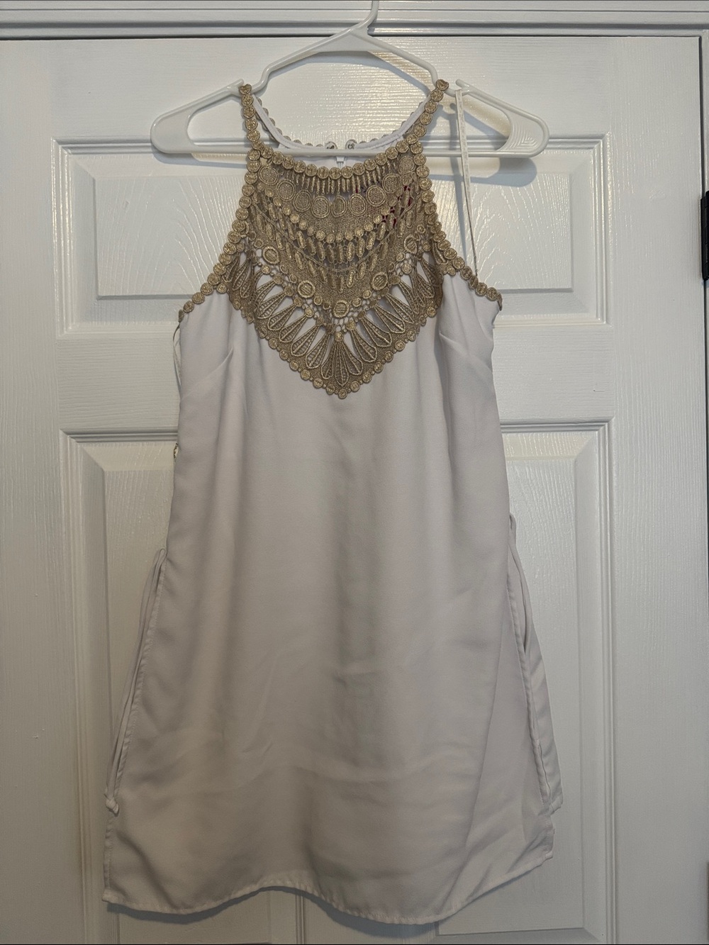 Women’s Lilly Pulitzer White Halter Dress with Gold Crochet Detail